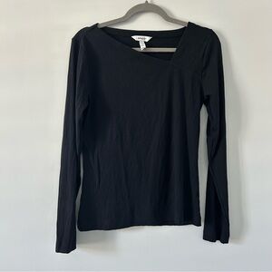SPANX Black Asymmetrical Ribbed Long Sleeve Fitted Top L